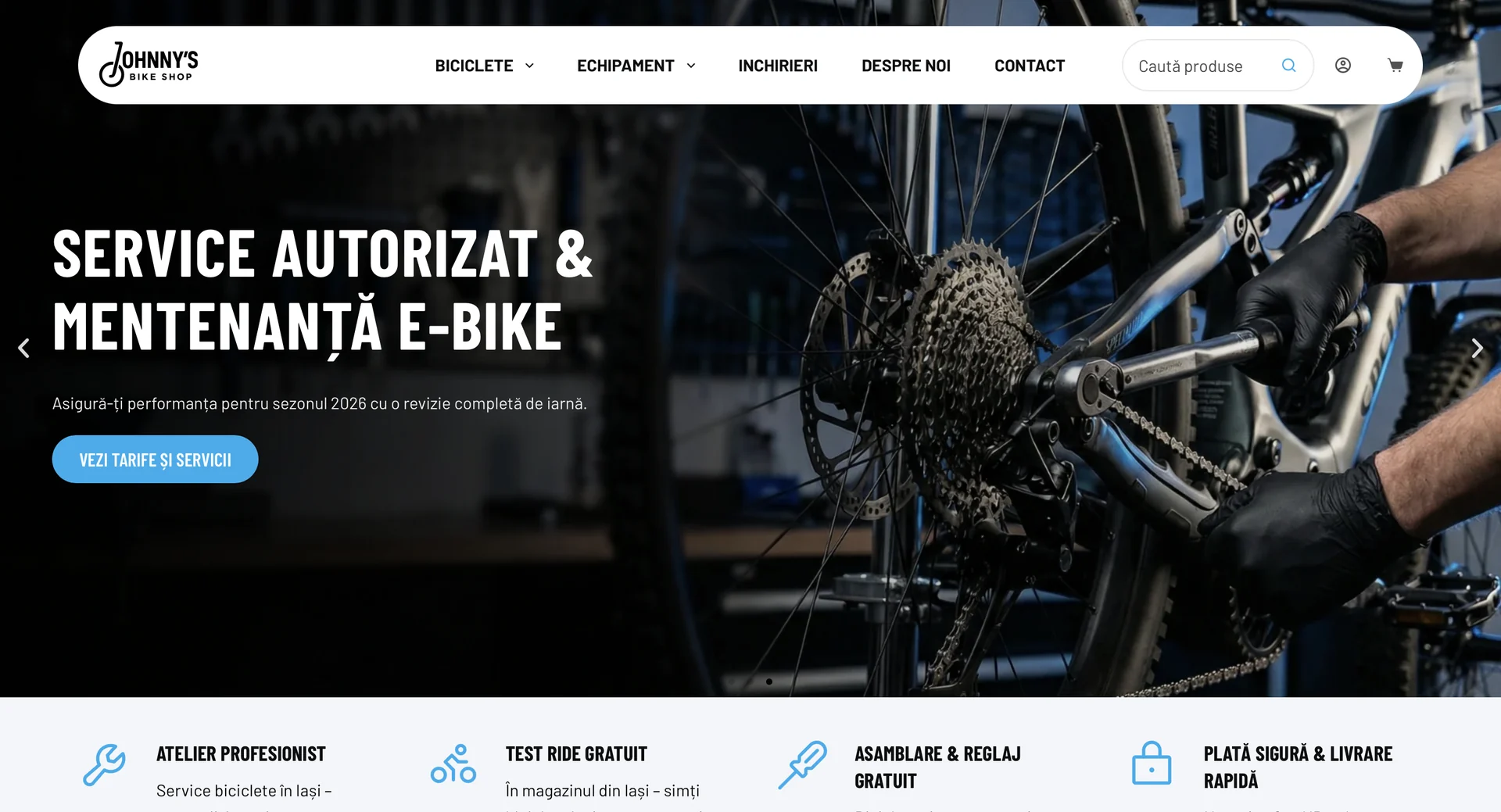 Johnny's Bike Shop website on desktop