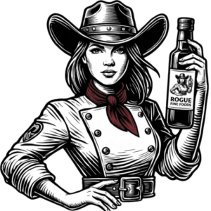 cow girl holding a balsamic vinegar bottle