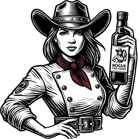 cow girl holding a balsamic vinegar bottle