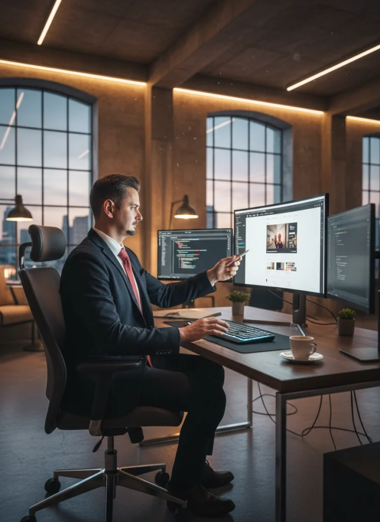 Man working on website design in studio